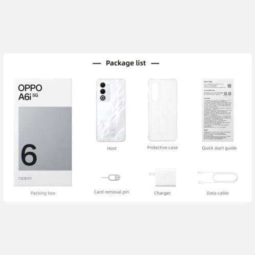 OPPO A6i 5G, 8 Go + 128 Go, lecteur d'empreintes digitales latéral, 6,67 pouces, ColorOS 15, Android 15, Dimensity 6300 Octa Core, réseau : 5G (blanc) SO252W688-013